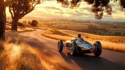 Vintage Car on Scenic Road