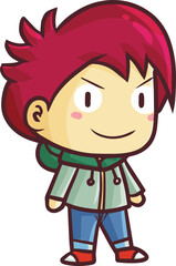 Cool guy with red hair wearing green hoodie cartoon illustraiton