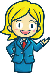 Cool and beautiful business woman with service pose cartoon illustration