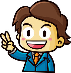 Cool and handsome business man with victory pose cartoon illustration