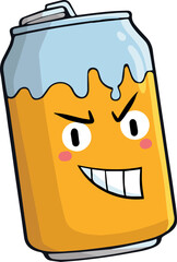 Cool and funny orange soda can cartoon character smiling