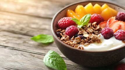 Fresh Healthy Breakfast Bowl with Fruits and Granola