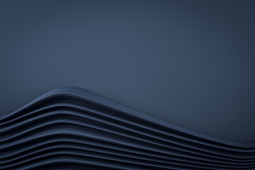 Abstract dark blue layered waves on minimalist background. 3D Rendering