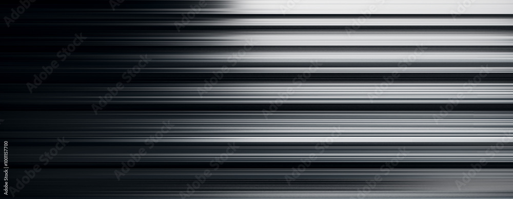 Poster Abstract black and white horizontal motion lines background. 3D Rendering