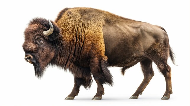 Majestic bison in side view - wildlife strength and power concept. isolated on white background