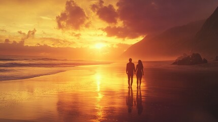 Fototapeta premium Romantic Beach Walk at Sunset