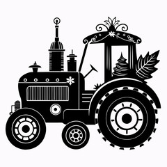 Christmas Farm tractor Black silhouette