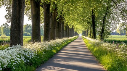 Obraz premium A Tranquil Path Lined with Trees