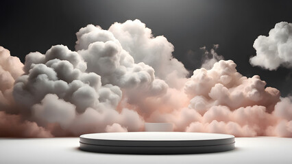 Minimalist Black Podium for Stunning Product Presentations with Cloud Accents