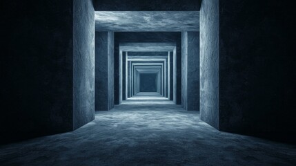 Obraz premium Abstract tunnel view with symmetric concrete walls and a mysterious perspective.