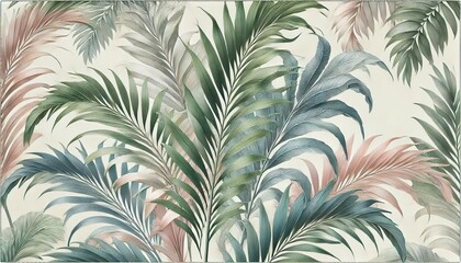 A refined palm leaf pattern with elegant tropical colors, Generative AI