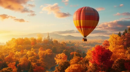 Fototapeta premium Colorful Balloon Ride Over Scenic Landscape