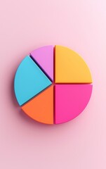 Fototapeta premium Colorful pie chart illustration on a pink background.