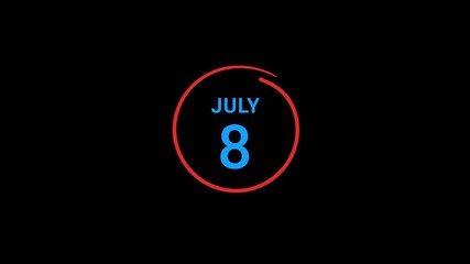 8th July calendar date Animation