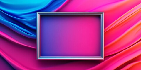 Fototapeta premium Colorful silk fabric with a decorative frame in the center.