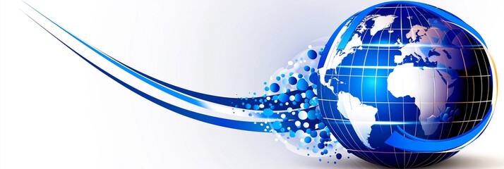Abstract Blue Globe with Flowing Lines and Bubbles for World Diabetes Day Awareness on White Background with Copy Space