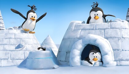 The penguins could be seen building or hiding in snow forts and igloos, with Flapjack trying to fly off the top of a snow fort and Waddles stuck halfway in an igloo’s entrance.