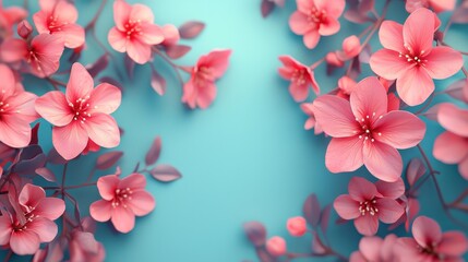 Fototapeta premium Delicate pink cherry blossoms on a vibrant blue background.