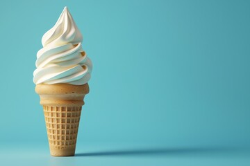 Delicious soft serve ice cream cone on a blue background