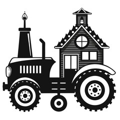 Christmas Cottage Farm tractor Black silhouette