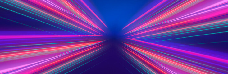 Abstract neon lines. Motion light effect for banners. Curved light trail stretched upward. Fast speed car.