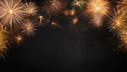 Silvester New Year 2025 background banner panorama long- firework and sparklers on dark black night texture, with space for text
