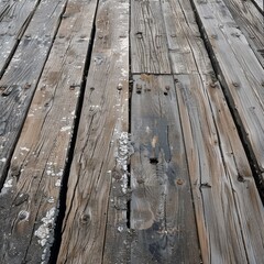 Obraz premium A weathered wooden dock, featuring uneven planks with rich textures
