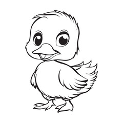Fototapeta premium Baby Duck Outline Clipart - Duck Vector illustration in black and white