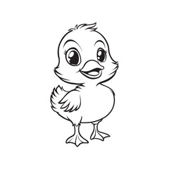 Baby Duck Outline Clipart - Duck Vector illustration in black and white