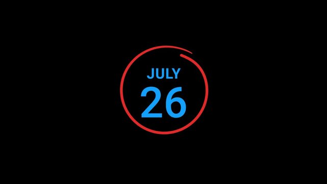 26th July calendar date Animation