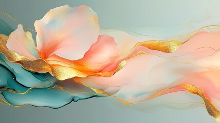 Elegant abstract background, luxury minimal design featuring golden line art of flowers and botanical leaves, watercolor composition ideal for banners, posters, web, and packaging.