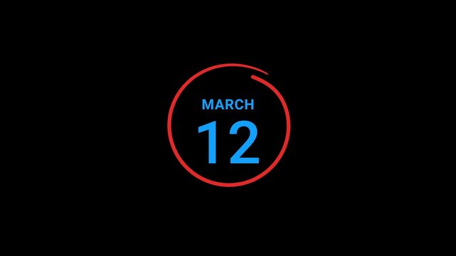 12th March calendar date Animation