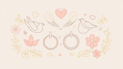 Fototapeta premium Romantic Floral Design with Birds