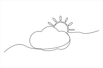 Continuous one line Sun and cloud drawing of isolated outline vector illustration