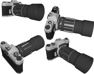 Vector sketch illustration of professional camera design with manual lens