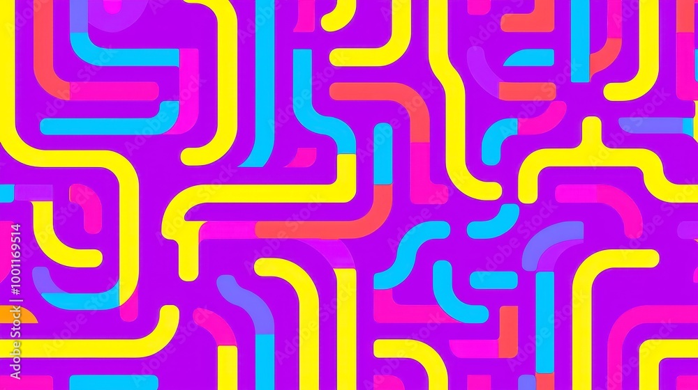 Poster vibrant abstract line maze design, a dynamic and colorful patterned background featuring intricate m
