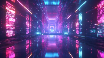"Futuristic Neon-Lit Holographic Designs Floating Through a Digital Universe"
