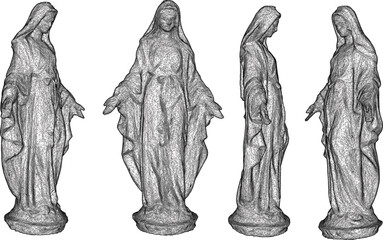 Vector sketch illustration of sacred ethnic classic vintage Blessed Mother Sculpture design