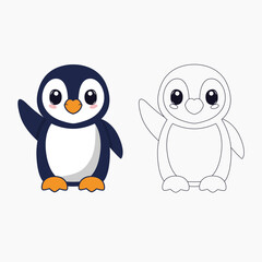 Waving Penguin Coloring Pages for Kids
