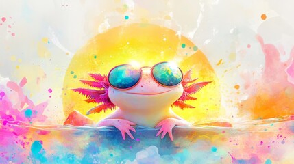 Fototapeta premium Colorful Axolotl in Sunglasses