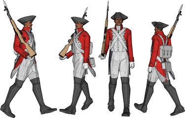 Vector sketch illustration of the design of soldiers in royal era uniforms lining up to prepare for war holding rifles 
