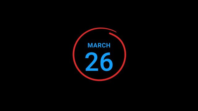 26th March calendar date Animation