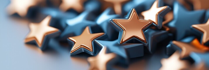 Obraz premium Close-up of shiny gold and blue stars, creating a vibrant and textured background.