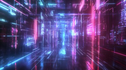 Obraz premium Futuristic Holographic Art Glowing with Neon Lights in a Digital Dimension