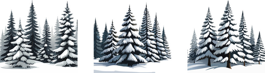 Obraz premium Snow Covered Spruce Trees Collection. Set of Christmas Trees in Snow Isolated Transparent Background