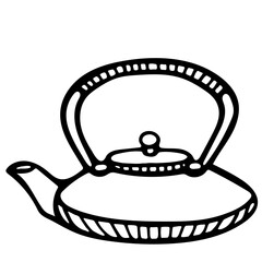 Tea pots and tea cups icon doodles