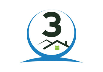 Letter 3 House Logo Design Template Inspiration, House Logo Vector Illustration.