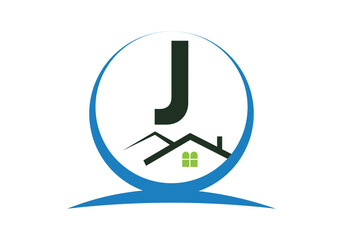 Letter J House Logo Design Template Inspiration, House Logo Vector Illustration.