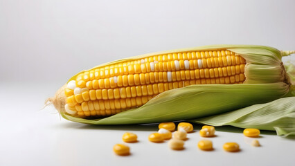 Warm Corn White Background with Smooth Finishes, Fresh corn on a white background