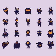 Cute Halloween Monster silhouette vector cartoon illustration
